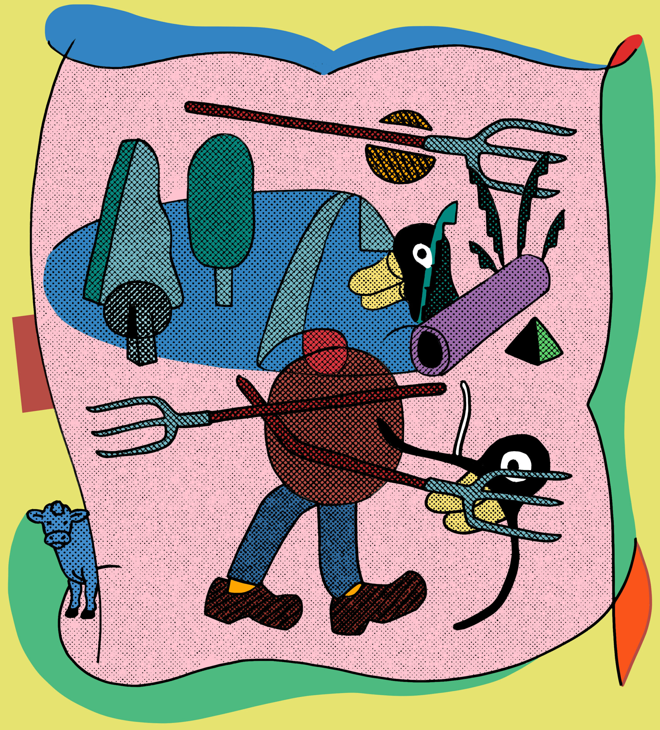Illustration entre figuration et abstraction de benoit andro pour un texte de blog avec éléments champêtres