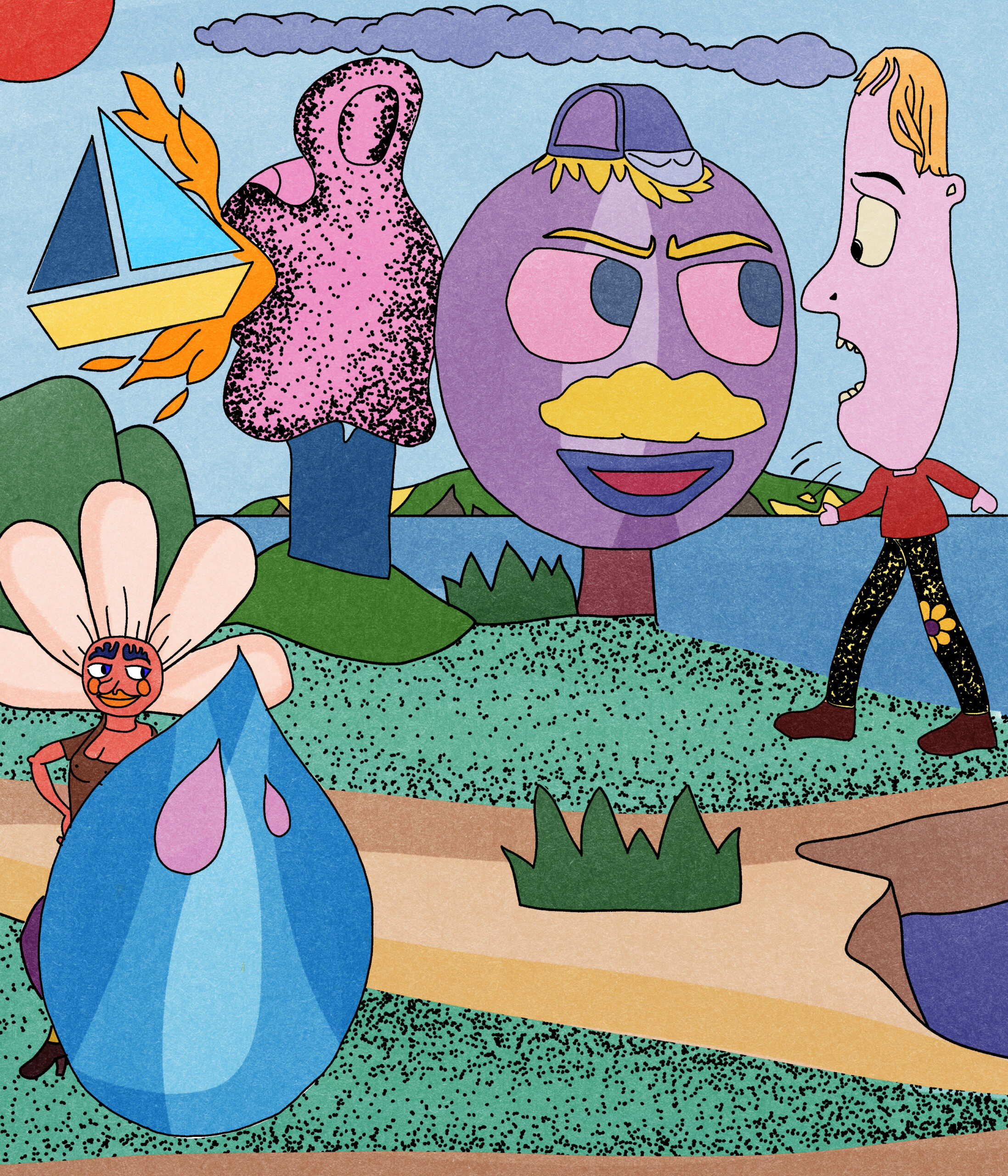 benoit andro texte illustration personnages fantaisistes dans paysage
